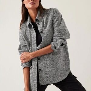 Athleta Shirt Jacket Womens 2X Textured Button Up Braiden Black White Size 2X